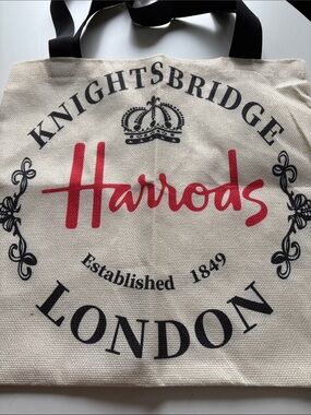 Cream Canvas Tote with Red Logo and Black Print